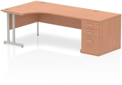 Dynamic Impulse Corner Desk with Cantilever Legs and 800mm Desk High Pedestal - 1800 x 1200mm
