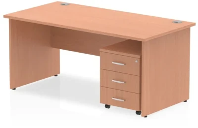 Dynamic Impulse Rectangular Desk with Panel End Legs and 3 Drawer Mobile Pedestal