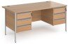Dams Contract 25 Rectangular Desk with Straight Legs, 3 and 3 Drawer Fixed Pedestals - 1600 x 800mm - Beech