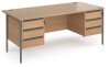 Dams Contract 25 Rectangular Desk with Straight Legs, 3 and 3 Drawer Fixed Pedestals - 1800 x 800mm - Beech