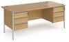 Dams Contract 25 Rectangular Desk with Straight Legs, 3 and 3 Drawer Fixed Pedestals - 1800 x 800mm - Oak
