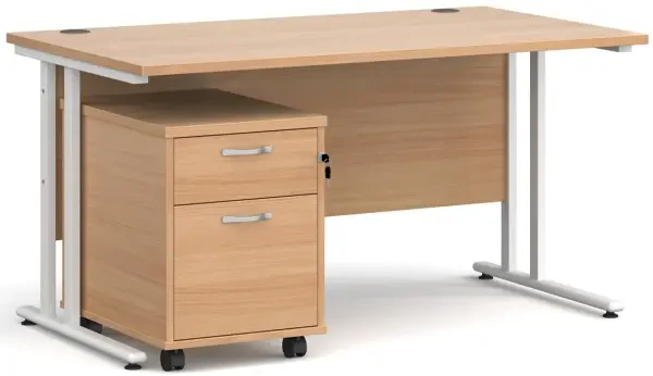 Dams Maestro 25 Rectangular Desk with Twin Canitlever Legs and 2 Drawer Mobile Pedestal - 1400 x 800mm - Beech