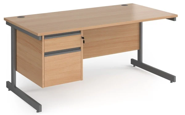 Dams Contract 25 Rectangular Desk with Single Cantilever Legs and 2 Drawer Fixed Pedestal - 1600 x 800mm - Beech