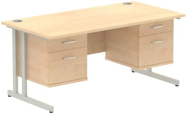 Dynamic Impulse Office Desk with 2 Drawer Fixed Pedestals - 1600 x 800mm - Maple