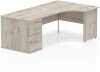 Dynamic Impulse Corner Desk with Panel End Leg and 800mm Fixed Pedestal - 1600 x 1200mm - Grey oak