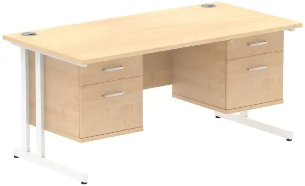 Dynamic Impulse Office Desk with 2 Drawer Fixed Pedestals - 1600 x 800mm - Maple