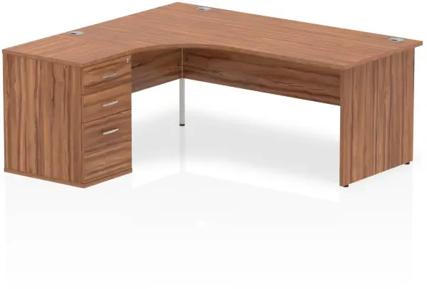 Dynamic Impulse Corner Desk with Panel End Leg and 600mm Fixed Pedestal - 1800 x 1200mm - Walnut