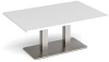 Dams Eros Rectangular Coffee Table with Flat Brushed Steel Rectangular Base & Twin Uprights 1200 x 800mm - White