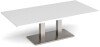 Dams Eros Rectangular Coffee Table with Flat Brushed Steel Rectangular Base & Twin Uprights 1600 x 800mm - White
