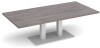 Dams Eros Rectangular Coffee Table with Flat White Rectangular Base & Twin Uprights 1600 x 800mm - Grey Oak