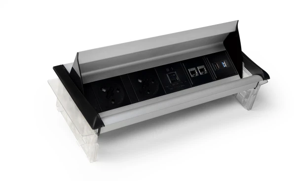 ABL Aero Flip Power Module - 2 Mains Power, 1 USB A+C Charger, 2 IMP Slots - Silver Body - Black