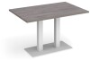 Dams Eros Rectangular Dining Table with Flat White Rectangular Base & Twin Uprights 1200 x 800mm - Grey Oak