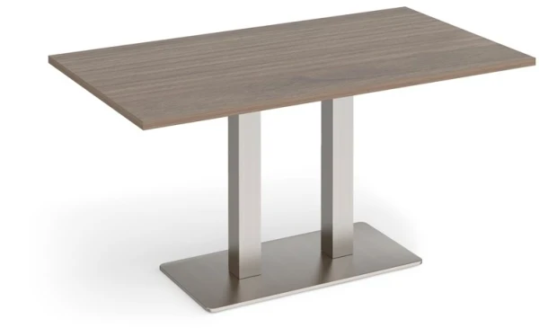 Dams Eros Rectangular Dining Table with Flat Brushed Steel Rectangular Base & Twin Uprights 1600 x 800mm - Barcelona Walnut