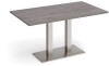 Dams Eros Rectangular Dining Table with Flat Brushed Steel Rectangular Base & Twin Uprights 1600 x 800mm - Grey Oak