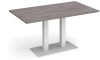 Dams Eros Rectangular Dining Table with Flat White Rectangular Base & Twin Uprights 1400 x 800mm - Grey Oak