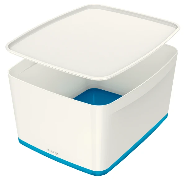 Leitz Mybox Wow Large With Lid, Storage Box 18 Litre, W 318 X H 198 X D 385 Mm. White/blue - Outer Carton Of 4
