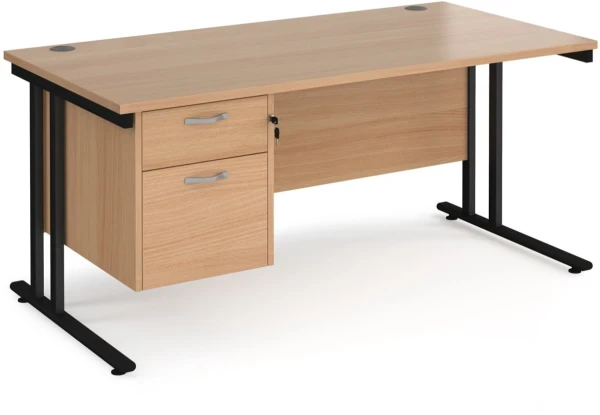 Dams Maestro 25 Rectangular Desk with Twin Cantilever Legs and 2 Drawer Fixed Pedestal - 1600 x 800mm - Beech