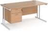 Dams Maestro 25 Rectangular Desk with Twin Cantilever Legs and 2 Drawer Fixed Pedestal - 1600 x 800mm - Beech