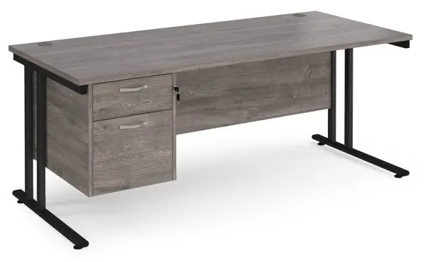 Dams Maestro 25 Rectangular Desk with Twin Cantilever Legs and 2 Drawer Fixed Pedestal - 1800 x 800mm - Grey Oak