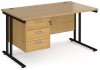 Dams Maestro 25 Rectangular Desk with Twin Cantilever Legs and 3 Drawer Fixed Pedestal - 1400 x 800mm - Oak