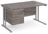 Dams Maestro 25 Rectangular Desk with Twin Cantilever Legs and 3 Drawer Fixed Pedestal - 1400 x 800mm - Grey Oak