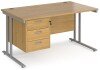 Dams Maestro 25 Rectangular Desk with Twin Cantilever Legs and 3 Drawer Fixed Pedestal - 1400 x 800mm - Oak