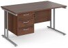 Dams Maestro 25 Rectangular Desk with Twin Cantilever Legs and 3 Drawer Fixed Pedestal - 1400 x 800mm - Walnut