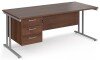 Dams Maestro 25 Rectangular Desk with Twin Cantilever Legs and 3 Drawer Fixed Pedestal - 1800 x 800mm - Walnut