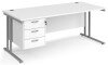 Dams Maestro 25 Rectangular Desk with Twin Cantilever Legs and 3 Drawer Fixed Pedestal - 1800 x 800mm - White