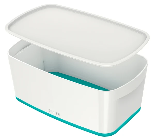 Leitz Mybox Wow Small With Lid, Storage Box. 5 Litre, W 318 X H 128 X D 191 Mm. White/ice Blue - Outer Carton Of 4