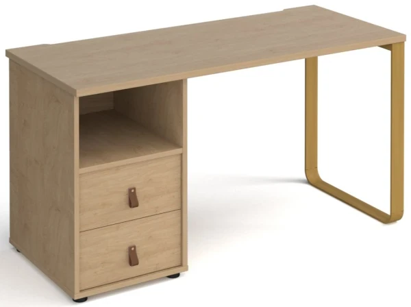 Dams Cairo Rectangular Desk with Sleigh Frame Legs and 2 Drawer Support Pedestal - 1400 x 600mm - Kendal Oak