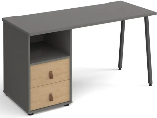 Dams Sparta Rectangular Desk with A-Frame Legs and 2 Drawer Support Pedestal - 1400 x 600mm - Onyx Grey