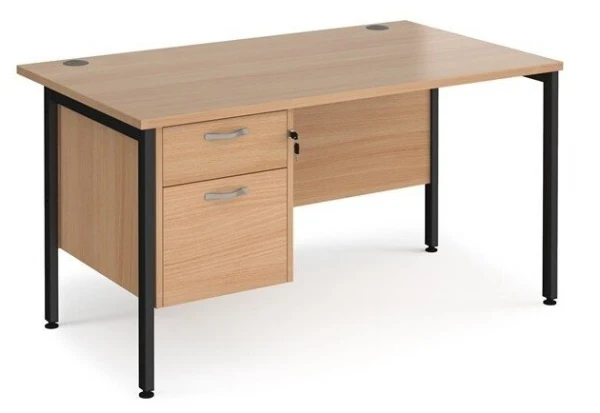 Dams Maestro 25 Rectangular Desk with Straight Legs and 2 Drawer Fixed Pedestal - 1400 x 800mm - Beech