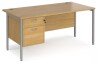 Dams Maestro 25 Rectangular Desk with Straight Legs and 2 Drawer Fixed Pedestal - 1600 x 800mm - Oak