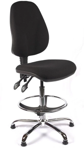 Chilli Chrome High Back Fabric Draughtsman Operator Chair - Black