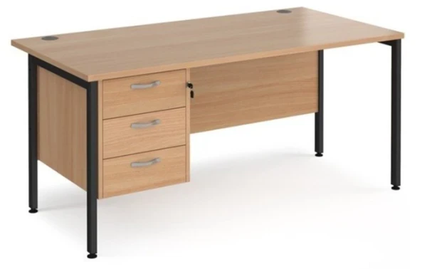 Dams Maestro 25 Rectangular Desk with Straight Legs and 3 Drawer Fixed Pedestal - 1600 x 800mm - Beech