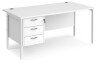 Dams Maestro 25 Rectangular Desk with Straight Legs and 3 Drawer Fixed Pedestal - 1600 x 800mm - White