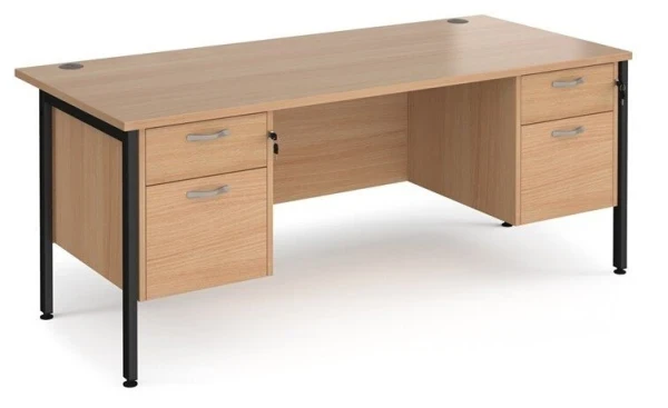 Dams Maestro 25 Rectangular Desk with Straight Legs, 2 and 2 Drawer Fixed Pedestals - 1800 x 800mm - Beech