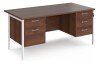 Dams Maestro 25 Rectangular Desk with Straight Legs, 2 and 3 Drawer Fixed Pedestals - 1600 x 800mm - Walnut