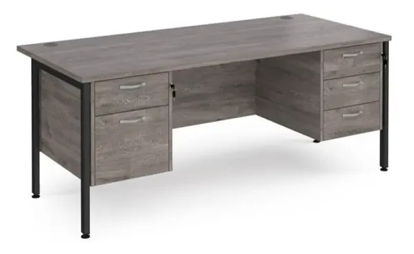 Dams Maestro 25 Rectangular Desk with Straight Legs, 2 and 3 Drawer Fixed Pedestals - 1800 x 800mm - Grey Oak