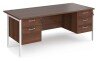 Dams Maestro 25 Rectangular Desk with Straight Legs, 2 and 3 Drawer Fixed Pedestals - 1800 x 800mm - Walnut