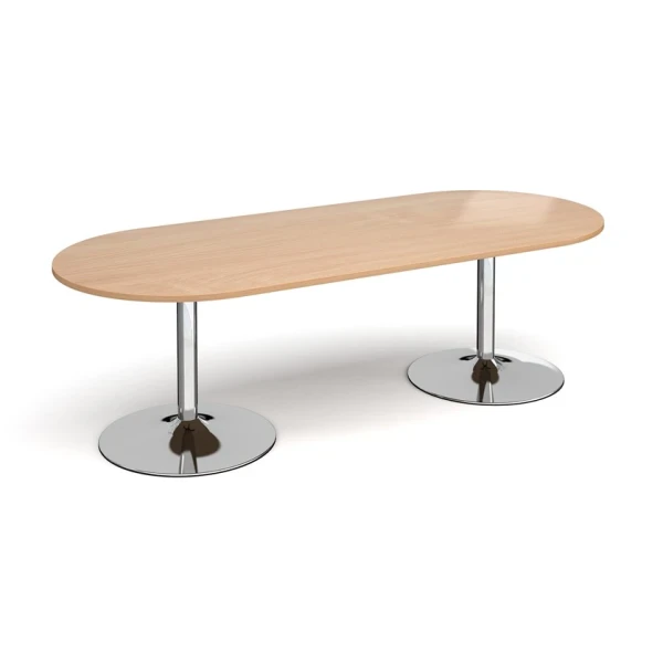 Dams Chrome Trumpet Base Radial End Boardroom Table 2400 x 1000mm - Beech