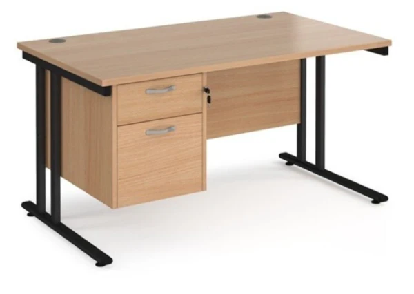 Dams Maestro 25 Rectangular Desk with Twin Cantilever Legs and 2 Drawer Fixed Pedestal - 1400 x 800mm - Beech