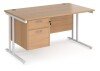 Dams Maestro 25 Rectangular Desk with Twin Cantilever Legs and 2 Drawer Fixed Pedestal - 1400 x 800mm - Beech