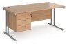 Dams Maestro 25 Rectangular Desk with Twin Cantilever Legs and 3 Drawer Fixed Pedestal - 1600 x 800mm - Beech