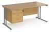 Dams Maestro 25 Rectangular Desk with Twin Cantilever Legs and 3 Drawer Fixed Pedestal - 1600 x 800mm - Oak