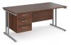 Dams Maestro 25 Rectangular Desk with Twin Cantilever Legs and 3 Drawer Fixed Pedestal - 1600 x 800mm - Walnut