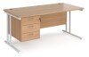 Dams Maestro 25 Rectangular Desk with Twin Cantilever Legs and 3 Drawer Fixed Pedestal - 1600 x 800mm - Beech