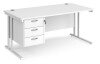 Dams Maestro 25 Rectangular Desk with Twin Cantilever Legs and 3 Drawer Fixed Pedestal - 1600 x 800mm - White