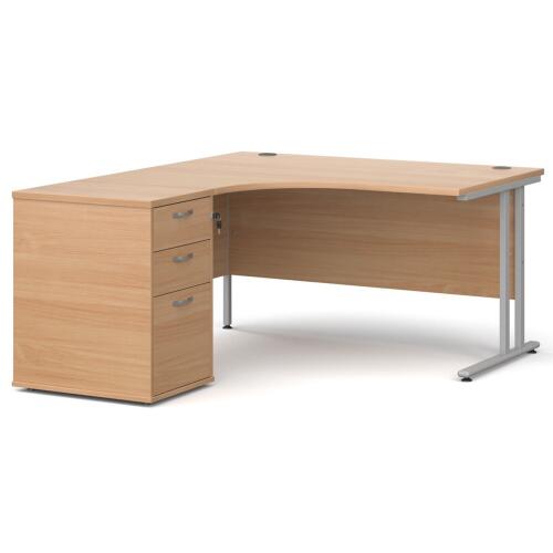 Dams Maestro 25 Corner Desk with Twin Cantilever Legs - 1400 x 1200mm & Desk High Pedestal - Beech